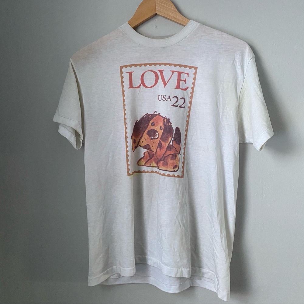 Vintage USPS love 22 cents postage stamp dog t-shirt tee single stitch L as is